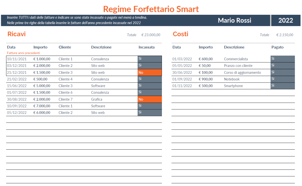 Foglio calcolo tasse imposte excel regime forfettario